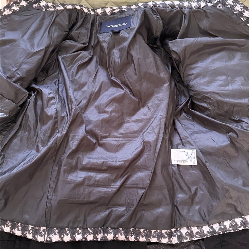 Lands’ End Houndstooth Down Puffer Coat Zip & Snap Front Pockets Petite 14-16 - Picture 13 of 13